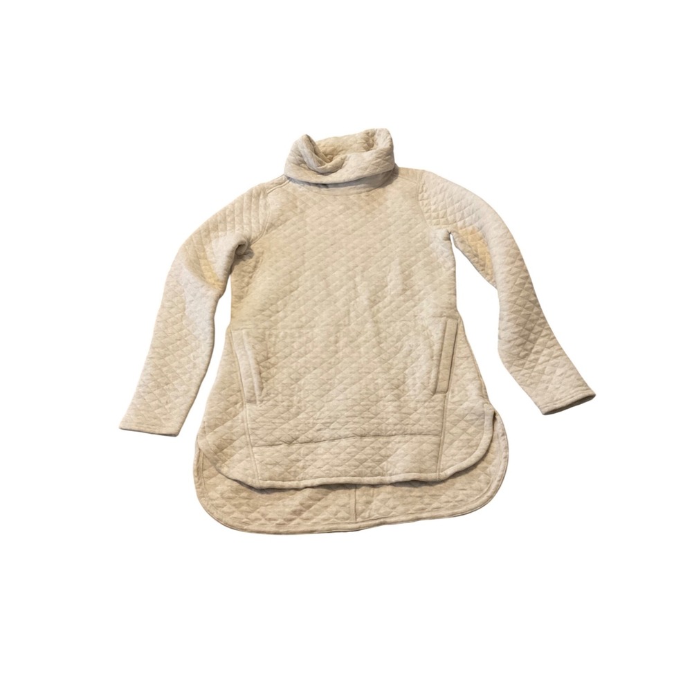 Duluth Trading Quilted Cowl Neck Tunic Sweater Beige XS High Low Hem‎ Pockets